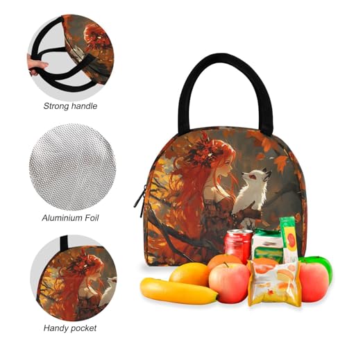 Backpack Lunch Box Set Large Capacity Travel Backpacks and Insulated Lunch Bag for Commute Hiking Picnic Woman and Fox Print4