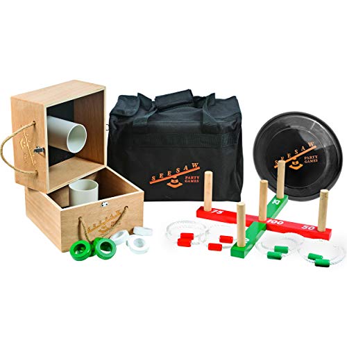 Seesaw Party Games - Premium Wooden Ring Toss Game - Washer Toss Game - Frisbee - Carry Bag Included - //coolthings.us