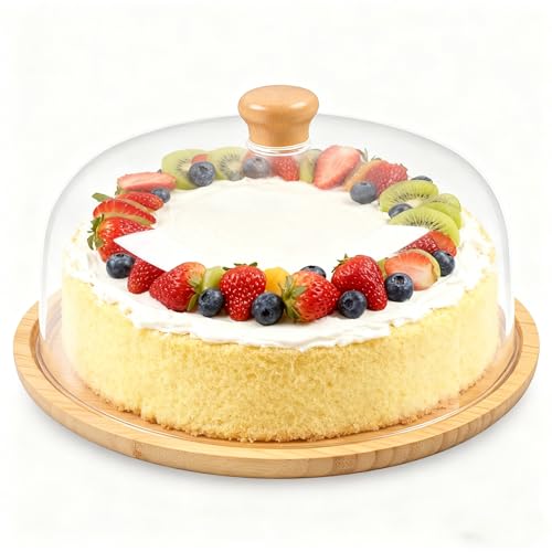 YedZen Tortenplatte mit Deckel, Ø 28cm Bruchsicherer Kuchenplatte mit Haube&Holzgriff, Tortenglocke Acryl, Holz Kuchenständer, Tortenständer, Kuchenglocke für Kuchen, Obstschale, Party, Desserts, Brot YedZen Tortenplatte mit Deckel, Ø 28cm Bruchsicherer Kuchenplatte mit Haube&Holzgriff, Tortenglocke Acryl, Holz Kuchenständer, Tortenständer, Kuchenglocke für Kuchen, Obstschale, Party, Desserts, Brot