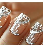24Pcs Bling Press on Nails Medium Square Fake Nails Silver Glitter Curve Line Design False Nails ...