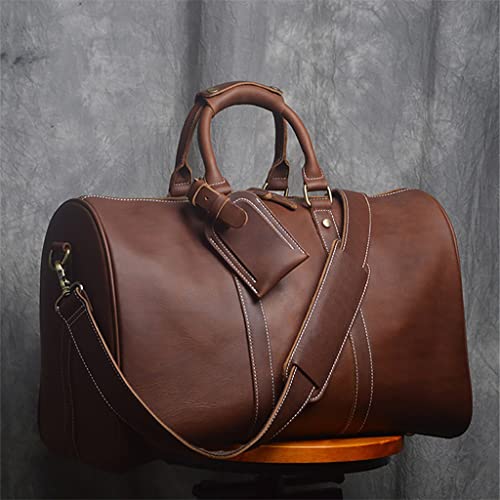 Men's Hand Luggage Bag Travel Bag Genuine Leather Large Capacity Single Shoulder Messenger for 14 Inch Laptop(E)4
