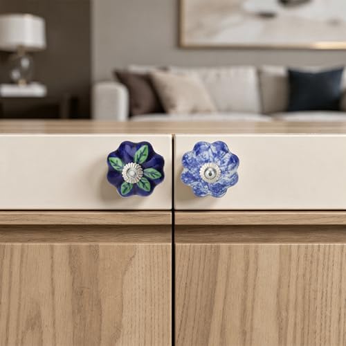 Image of Craft Trade Pumpkin Ceramic Drawer Knobs Set of 10 - Blue Multicolor Cabinet Handles for Kitchen Cabinets Wardrobe Cupboard & Dresser Decorative Drawer Pulls