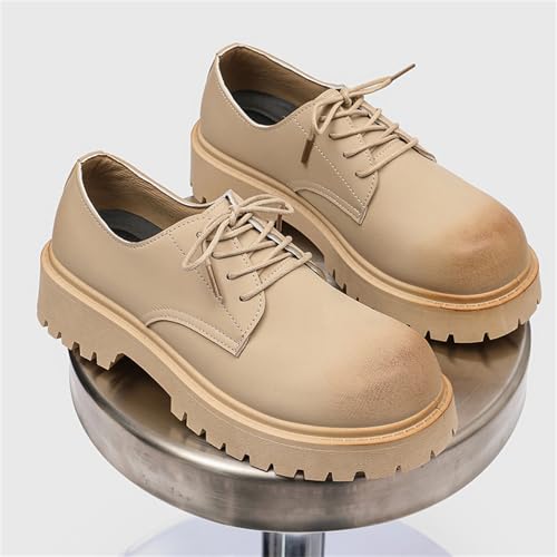Men's British Style Genuine Leather Oxford Shoes Chunky Heel Platform Lace Up Round Toe Non-Slip Lug Sole for Business Office Formal Weddings Casual Daily Walking2