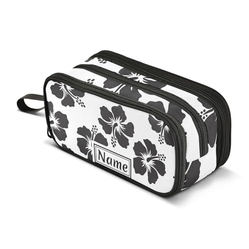 Image of Custom Tropical Hawaiian Hibiscus Flowers Pencil Case Box Boys Girls Personalized Name Large Pencil Pouch Stationery Pen Bag Organizer for Kids Adults School