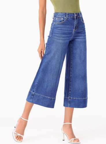 EVALESS Wide Leg Jeans for Women High Waisted Capri Pants Trendy Stretchy Straight Baggy Denim Pants2