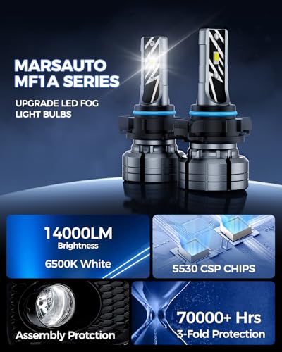 Image of Marsauto 5201 /5202 LED Fog Light Bulbs, 14,000LM 6500K White 5202 LED Bulbs, 70000HRS Lifespan 5201 PS24W Fog Lights for Trucks, SUV, Non-polarity Play and Plug, Pack of 2