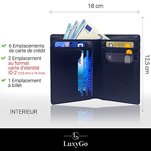 LuxyGo Portefeuille Homme - Porte Carte De Credit Anti RFID/NFC - Protection Cartes Bleue Pièce identité Francaise Permis Conduire - Etui Cuir - Protege Contre Le piratage Bancaire - Image 3