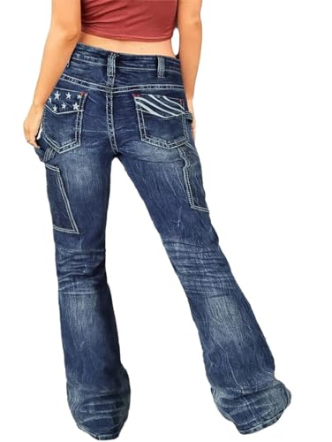 Flamingals Cargo Jeans for Women Drawstring Flap Pocket Low Waist