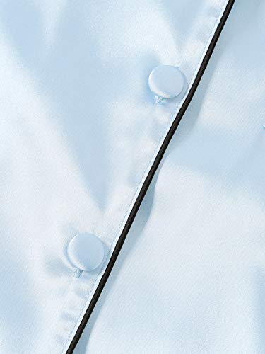 Lyaner Women's Pajamas Set 7Pcs Silk Satin Sleepwear Loungewear Cami Shirt Pj Set Sky Blue Medium #TOP5