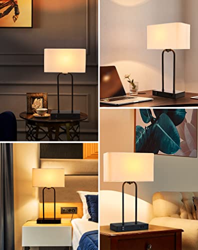 Chovin Table Lamp For Bedroom Set Of 2 With 2 Usb Ports And Ac Power Outlet, 20" Touch Control 3-Way Dimmable Modern Bedside Lamp With Fabric Shade For Living Room Hotel(2 Led Bulb Included) #TOP5