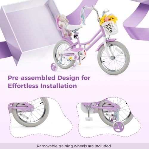 Image of BABY JOY Girls Bike with Streamers & Doll-Seat, Kids Bike for 3-8 Years Old