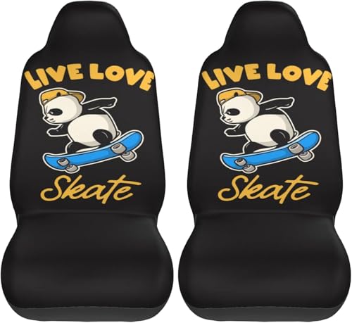 パンダ 愛スケート カーシートカバー 2枚セット 前席用 軽 防汚 気性 洗える 普通車 適用 フロント 軽自動車 シートカバー 背面フルカバー ブラック 運転席 助手席 車用 シート カバー おしゃれ プレゼント