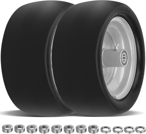 2 Pcs Upgrade 13x6.50-6 Lawn Mower Tires Flat Free with 3/4 1/2 5/8 Bearing 13x6.50-6 Zero Turn Mower Front Tires 13x6.5-6 Flat Free Lawn Mower Tires for Commercial Grade 5.5-7.5 Centered Hub
