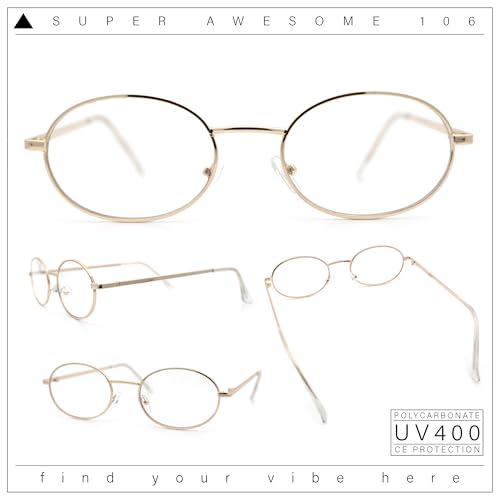Image of SA106 Classic Retro Oval Round Metal Rim Clear Lens Eyeglasses Gold - Clear