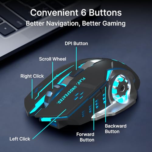 Image of pTron Flick M2 Wireless Gaming Mouse w /RGB Lights, Precision Tracking, Dual Wireless Modes-BT & 2.4GHz, 6 Buttons, Thumb Support, Rechargeable, Ergonomic Design for Laptop, Smartphone, Tablet (Black)