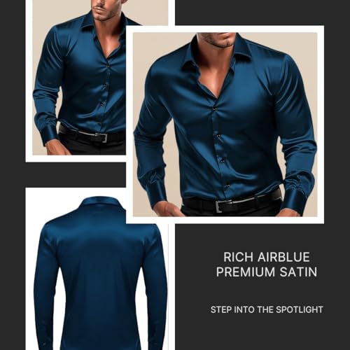 Image of IndoPrimo Men's Satin Shirt with Spread Collar Neck Line Solid Pattern Full Sleeves Regular Fit Western Style and Standard Length