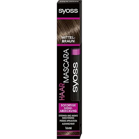 SYOSS Haar Mascara, Haarfarbe Mittelbraun, sofortige Grauabdeckung, 1er Pack (1 x 16 ml) Cover