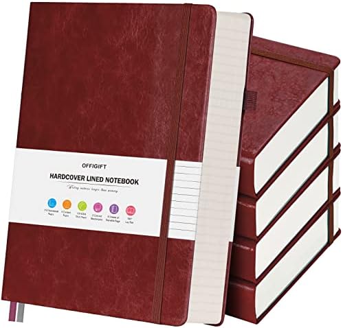 5 Pack College Ruled Notebook, 312 Numbered Pages Thick Notebooks Bulk, 100gsm No Bleed Paper Hardcover Leather Journal, Lined Journal Notebook Set for Women Men School Office, A5, Multicolor