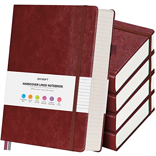 Image of 5 Pack College Ruled Notebook Bulk, A5, 312 Numbered Page Thick Journal Set | Cost-Effective 5 Pack 1600 Pages Total, 100gsm No Bleed Paper, Leather Hardcover, Lay-Flat, for Writing, Work, Employee Gifts