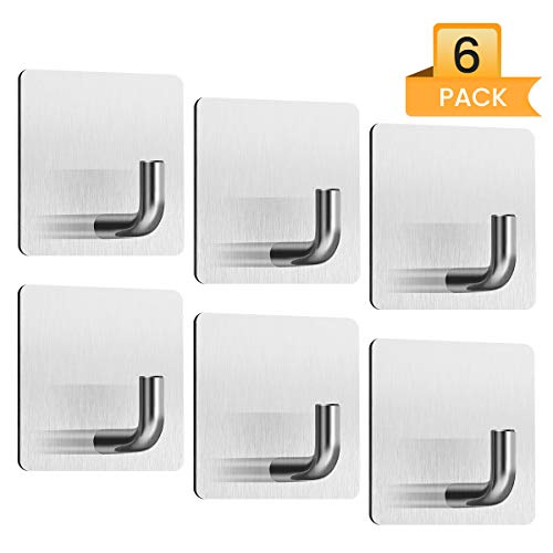 MOHOO 6 Piezas Ganchos Adhesivos, Ganchos para Servilletas Ganchos Autoadhesivos Pared para Toallas de Baño, Cocina y Baño, Acero Inoxidable 304, Adhesivo 3M, Capacidad de Carga 5 KG