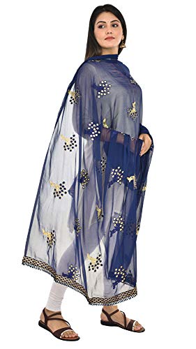Image of YOUTHQUAKE Heavy Embroidered Work Chiffon Dupatta for Womens & Girls With Fancy Lace