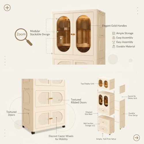 Image of Mevigo 4-Door Plastic Wardrobe for Kids| Almirah and Wardrobe for Baby Clothes| Modular Storage Cabinet with Wheel Organizer for Cupboard Rack for Clothes /Shoes /Books /Toy -White-DL1624