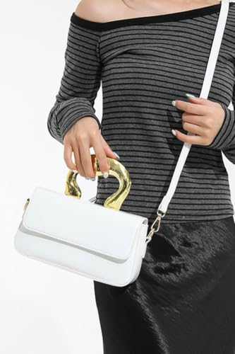 Patent Leather Crossbody Bag for Women Vintage Shiny Y2K Shoulder Purse with Metal Handle Mini Saddle Hobo Bags4