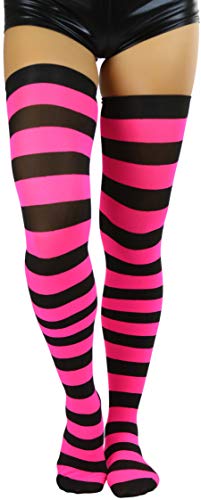 Image of ToBeInStyle Women's Vibrant Horizontal Wide Striped Thigh High Stockings