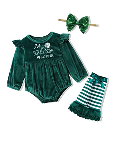 Image of KANGKANG Baby Girl My 1st St. Patrick's Day Clothes Green Long Sleeve Romper with Leg Warmer 3pcs Set
