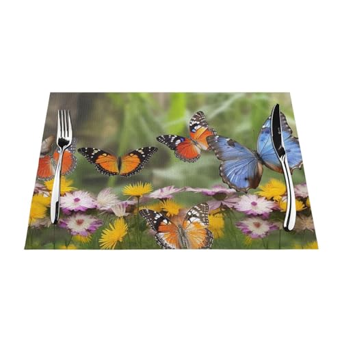 Set de table vinyle antidérapant lavable résistant chaleur papillons x6 - 2