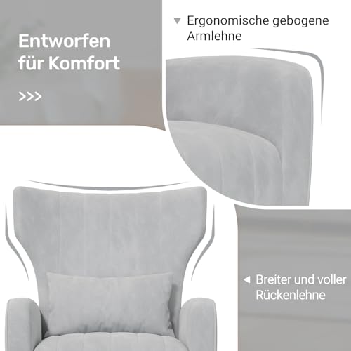 Hawthyhome 2er-Set Relaxsessel/Einzelsofa/Fernsehsessel/Ohrensessel mit Kopfkissen und Gold Metallfüßen aus Samt bis 130kg Schlafzimmer Wohnzimmer Gray