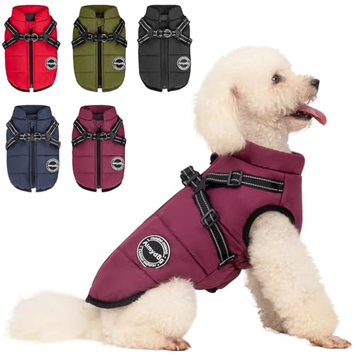 AIMYDOG Warm Dog Winter Coat, Fashion Pet Cold Weather Jacket with Built-in Harness, Reflective &...