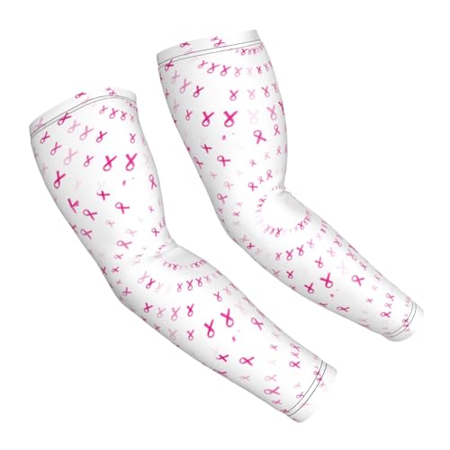 Salelf Breast Cancer Awareness (4) Arm Sleeves Cooling UV Sun Protection Sports Compression Sleeves for Men Women Golf Basketball Arm Sleeves