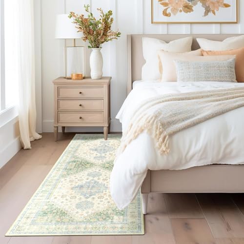 MUJOO Tapete corredor lavable, 2x6 pies, boho, verde y azul miniatura 3