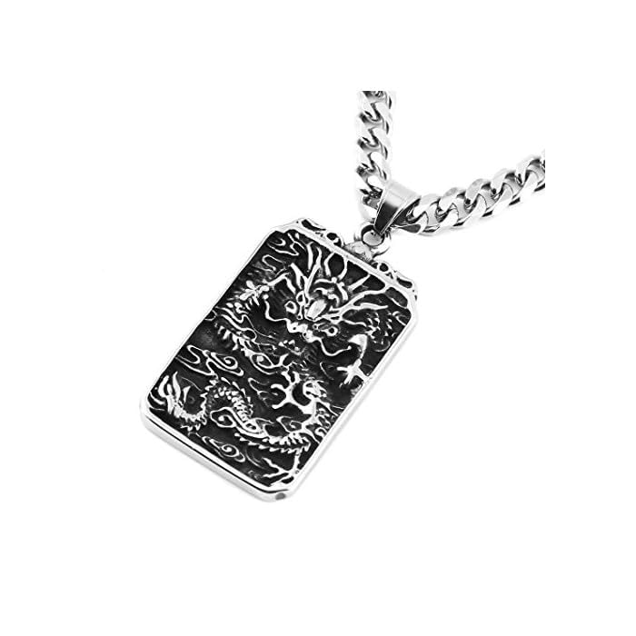Mens Necklace Pendant Silver Dragon Chain Locket korean Style Fashionable Neckalce for Men Womens 22 inch long locket Chain Stainless Steel Silver Pendant Birthday Gift