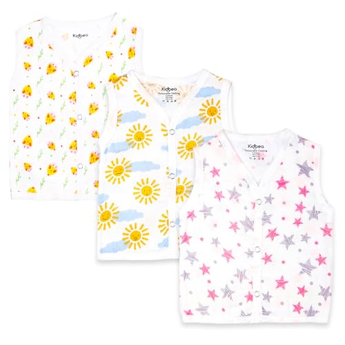 Image of Kidbea Extra Soft Muslin Cotton Jhabla for Baby Boys Cute Chick Sun and Star Print Pack of 3 (3-6 Months)