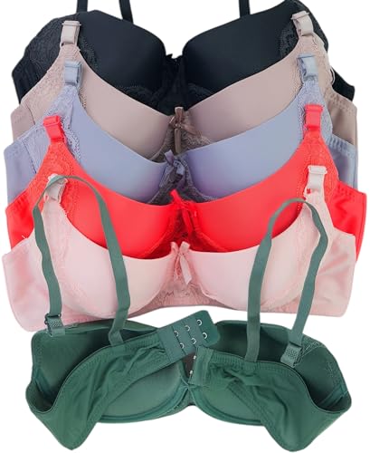 Image of ToBeInStyle Women's Pack of 6 Padded Assorted Styles Supportive Bras Cup Size - A to DDD