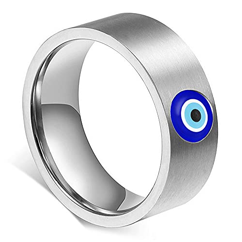 YWDREAM Mens Evil Eye Ring Evil Eye Ring for Men 8MM Blue Evil Eye Rings (Evil Eye Steel 1, 9)