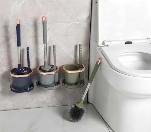 Image of 4 In 1 Toilet Cleaning Brush And Holder Set For Bathroom, Soft Silicone Bristle Toilet Brush, Removable Water Drawer, Ergonomic Long-Handled Toilet Brush (Silicon Brush), Grey