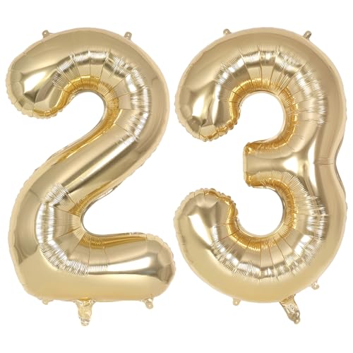 Image of Champagne Gold Large Number 23 Balloon, 40 Inch Light Gold Foil Helium Number Balloons, Giant Mylar Number 23 Balloons for 23 Years Old Birthday Party Anniversary Decorations (Champagne Gold 23)
