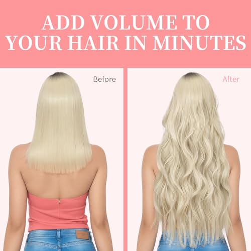 Image of KooKaStyle Wavy Thick Clip in Hair Extensions 24 inch Platinum Blonde