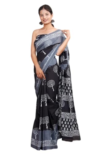 Image of Crafts Moda Pure Cotton Floral Print Saree with Blouse for Women