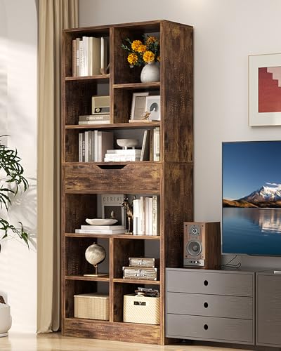 Armocity 8-Tier Book Shelf with Drawer, 73.6" Tall Bookcase and