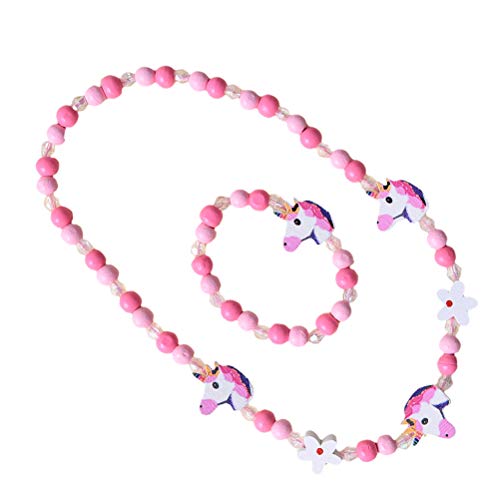 Image of LUOZZY Beaded Bracelet Wooden Unicorn Necklace Colorful Neck Jewelry for Women Girls 2 Pcs