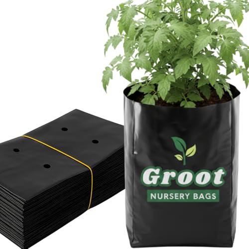 Image of Groot Plastic UV Protected Poly Grow Nursery Plant Bags | Plant Bags for Home Garden | Nursery Bags for Plants (Black, 14 x 14 Large) - 25 PCS of Nursery Covers