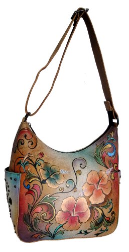 Image of Anuschka Women's Genuine Leather Shoulder Bag | Hand Painted Original Artwork | Classic Hobo With Studded Side Pockets | Genuine Leather