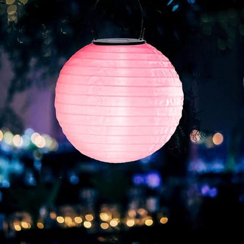 Image of XERGY Solar Powered Outdoor Hanging Lanterns - Auto on /Off, Waterproof Decorative Fabric Lantern Lights for Garden, Patio, Wedding & Party Decoration Hanging Lamps