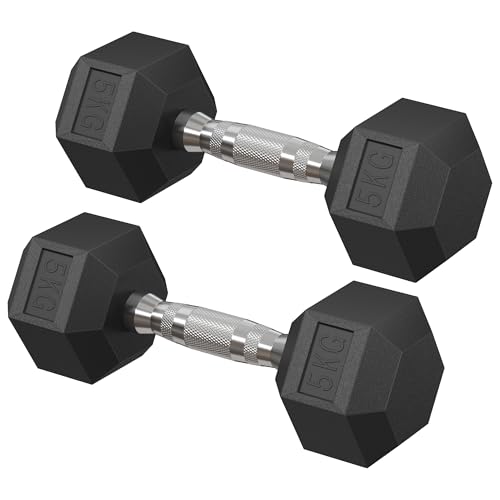 SONGMICS Ensemble d'Haltères, Ensemble de 2 Haltères Hexagonaux, Poids Total de 10 kg, Adapté à l'Entraînement, la Musculation, l'Haltérophilie à...