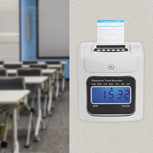 HinLIaDa Calculating Time Clock, Small Business Punch Pak, Electronic Time Recorder, Check in and Out Machine for Employees, Up to 50 Employees, Includes 50 Time Cards and 1 Security Key - Thumbnail 2