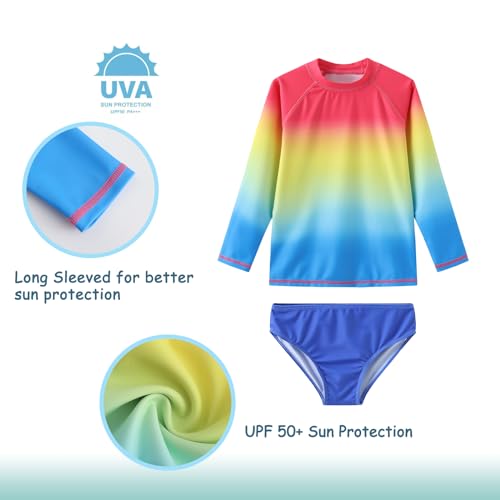 Image of Girls Long Sleeve Rash Guard Set Tie Dye Bathing Suits Two Piece Swimsuits for Kids Swim Shirts 3-16 Years